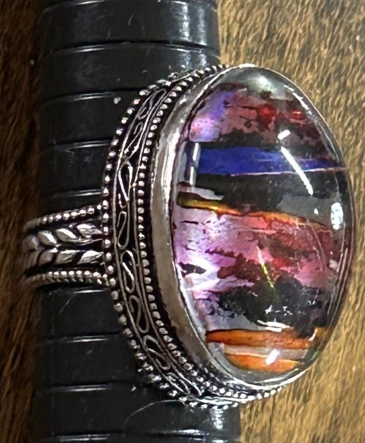 45582. Size 8.5 Ammolite Opal Gemstone Handmade Antique Design Ring