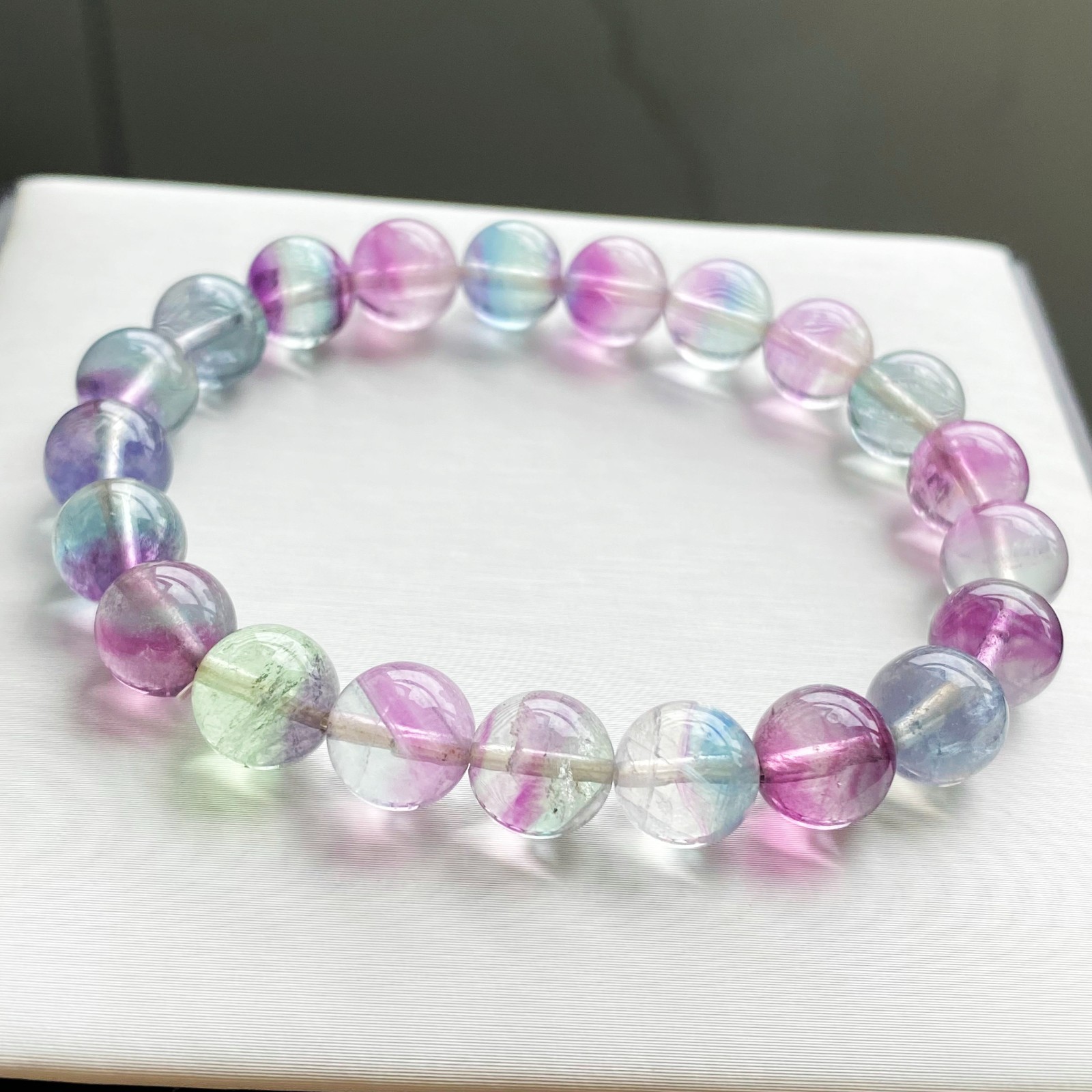 9mm 1pcs Natural Color Fluorite Quartz Crystal Gemstone Beads Bracelet