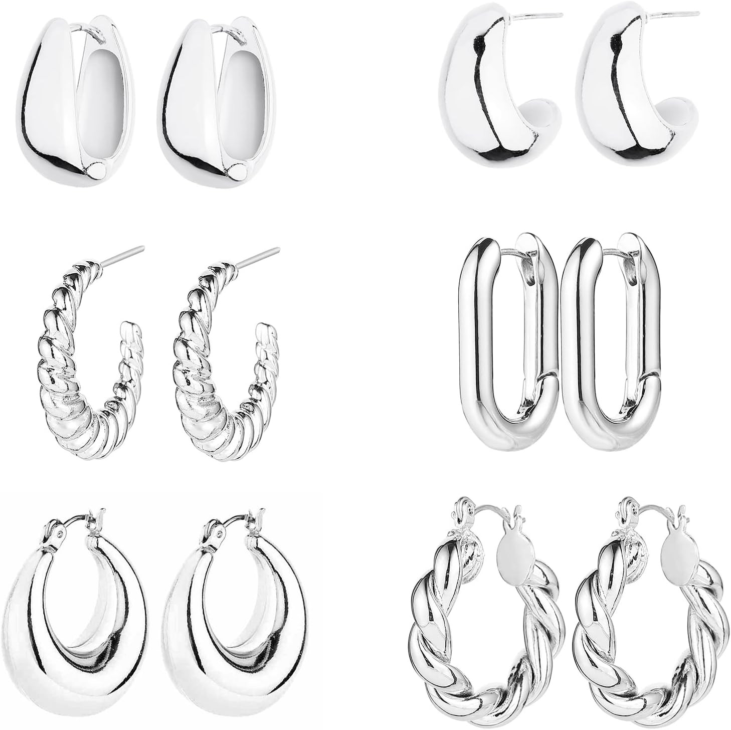 6 Pairs 14K Gold Plated Hoop Earrings for Women Lightweight Chunky Hoop Earrings