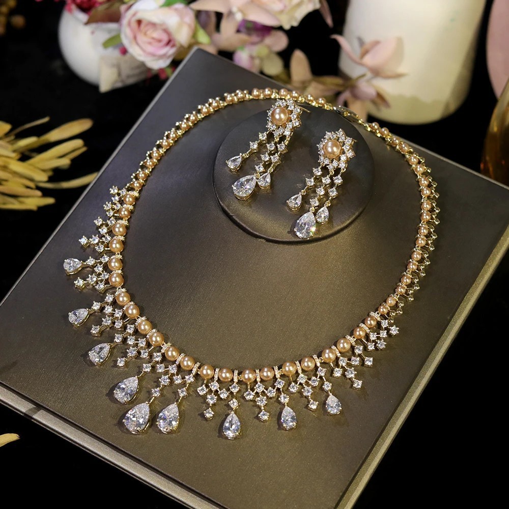 Premium Bridal wedding Jewelry Sets Necklace Engagement Dinner Party Earrings