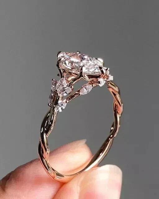 2.00CT Marquise Cut Real Moissanite Engagement Wedding Ring 14K Rose Gold Plated