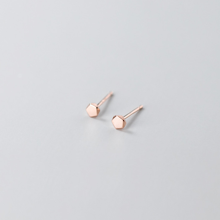 925 Sterling Silver Geometric Pentagon Black Post Stud Earrings Gift Box PE18