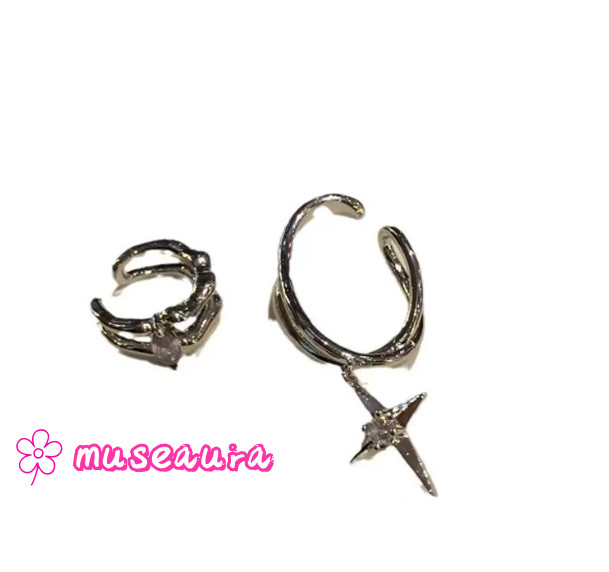 Silver Four-Pointed Star Ear Cuff, No Piercing Versatile Ear Jewelry
