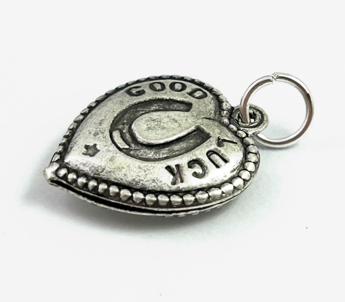 Good Luck Charm Puffy Heart Pendant Horseshoe Lucky Charm Jewelry Silver Plated