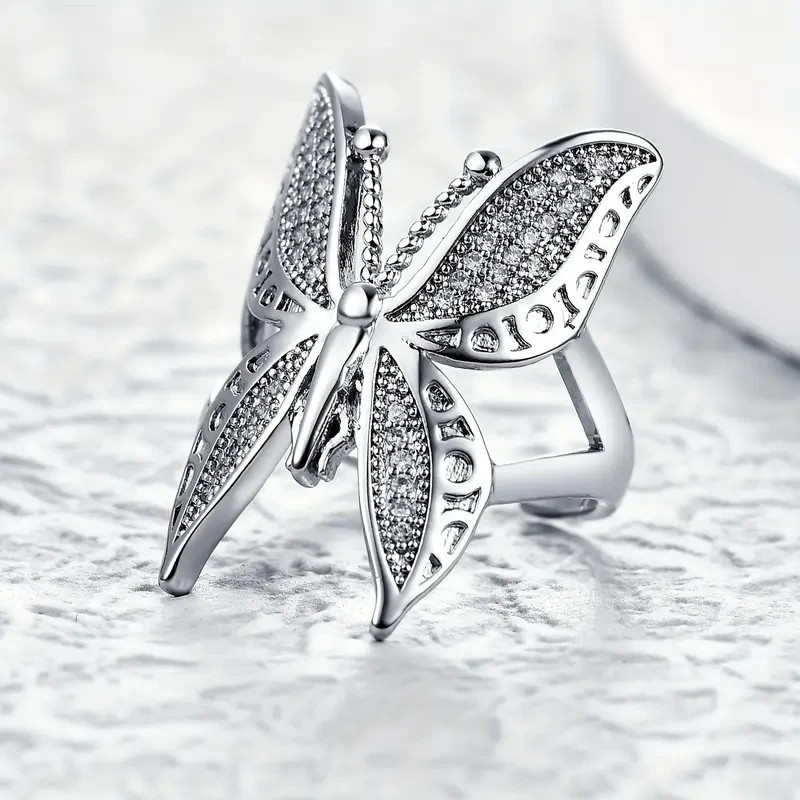 Elegant 925 Sterling Silver Charms Unique Butterfly Open Ring One Size Fit All