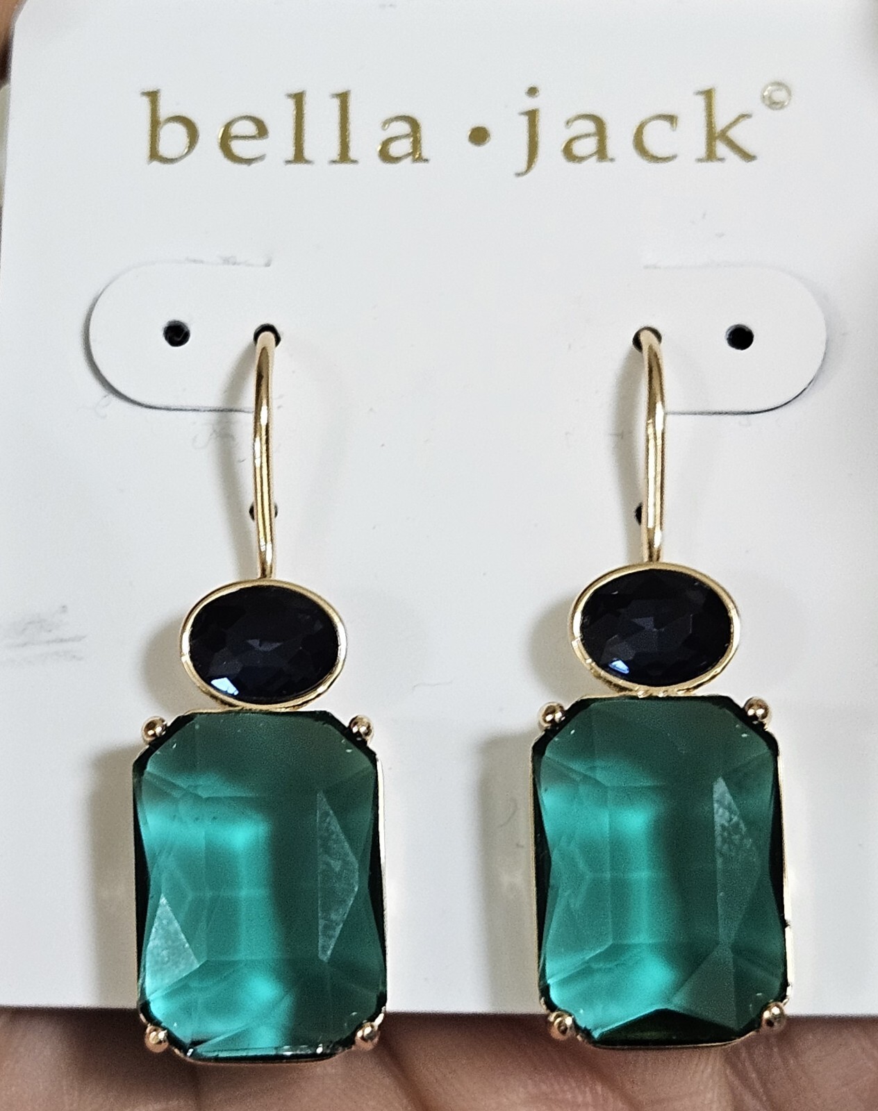 BELLA JACK SPARKLY CRYSTALS TEAL GREEN BLUE GOLD PLATED HOOK EARRINGS NWT