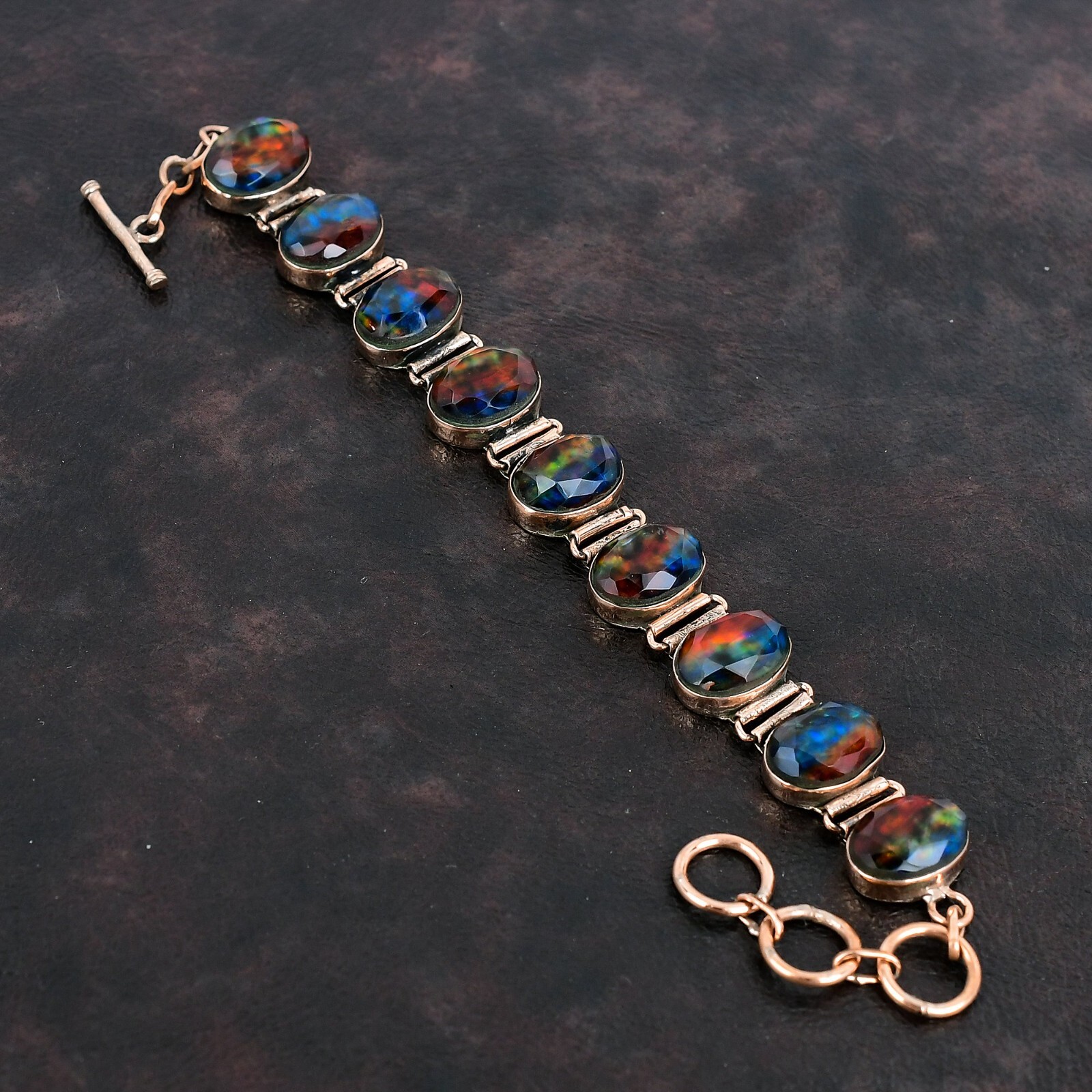 Ammolite Gemstone Jewelry Copper Gift For Mother Adjustable Bracelet 6.0″