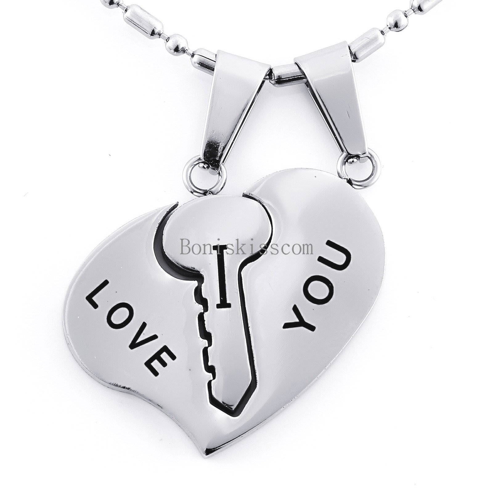 Stainless Steel Couples Key to Heart Pendants “I Love You” Love Necklace 1 Pair
