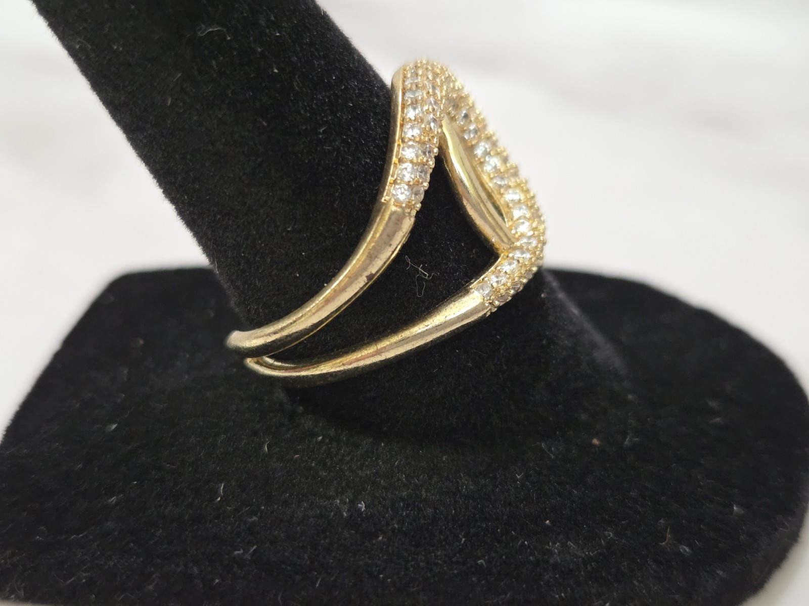 Gold Tone Adjustable Open Wrap Ring Clear Rhinestone Pave Fashion Statement Ring