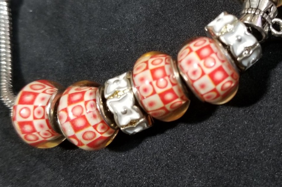 8.1″ Mickey with Soccer Ball Dangle Charms Murano Lampwork Glass Beads Bracelet