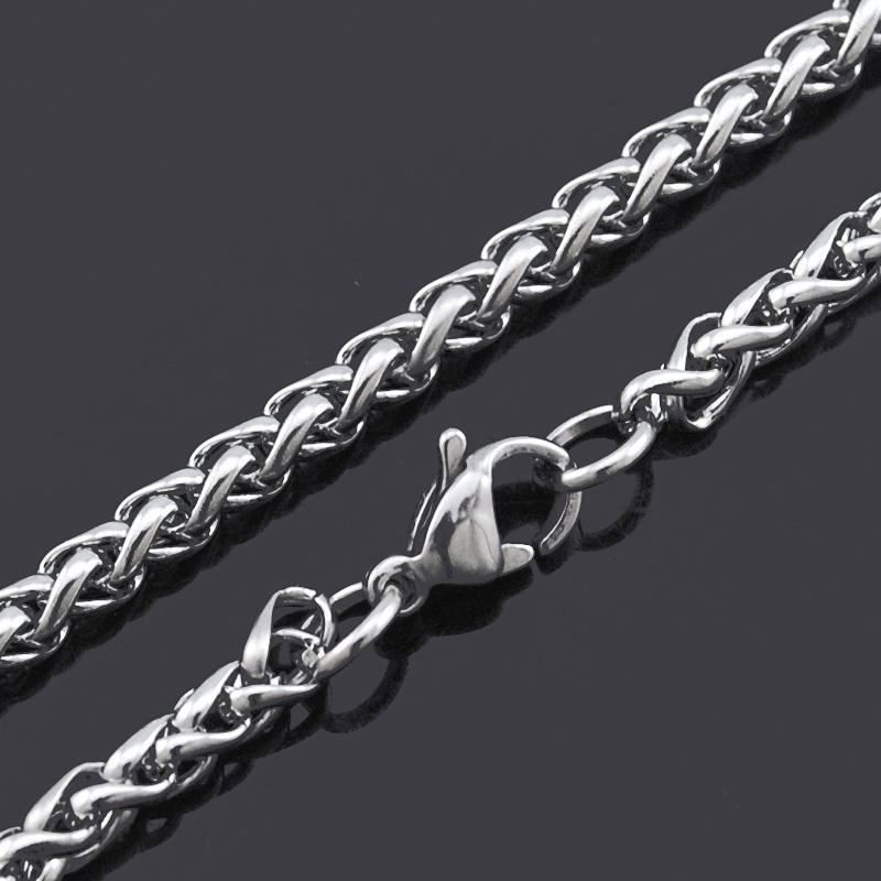 24″ MENS Stainless Steel Wheat Braided Chain Necklace 3mm