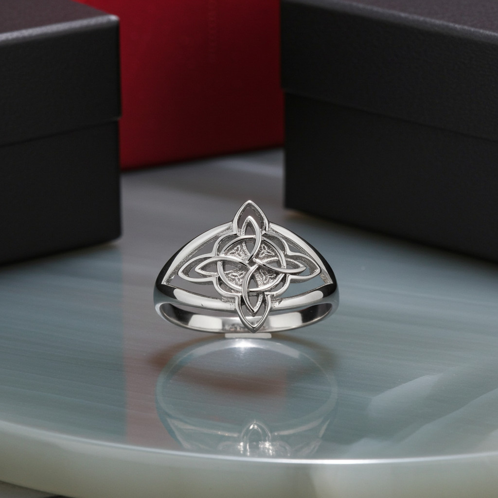 Sterling Silver Celtic Trinity Knot Triquetra Cross Ring for Women