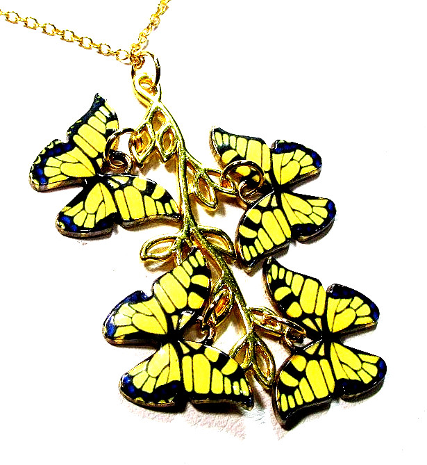 Gold Tone Yellow & Black Butterflies On Branch 20″ Necklace – NWOT (#3158)