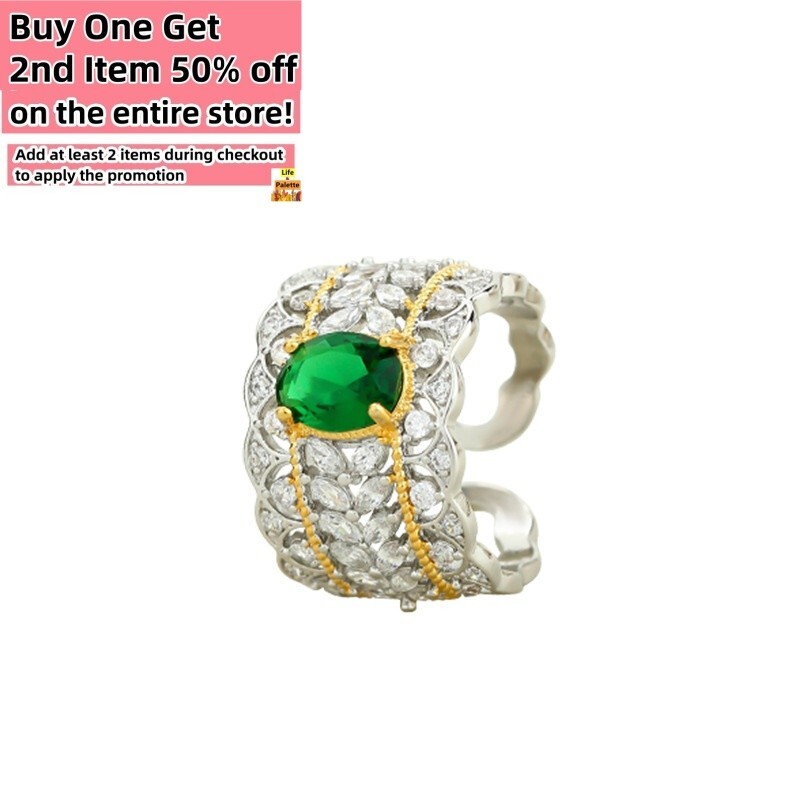 Green Crystal Band Ring 18K Gold Plated Handmade Gemstone Adjustable Size