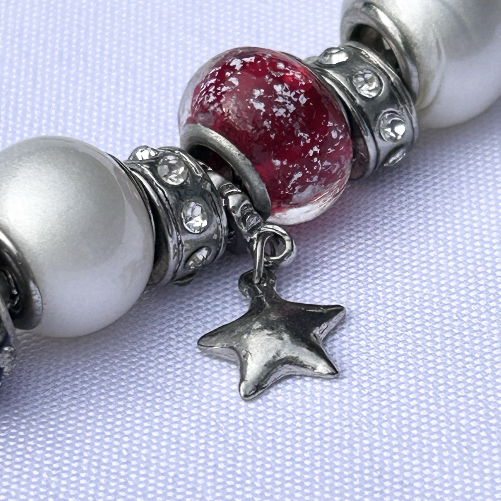Slide Style Charm Bracelet Patriotic Fourth Of July I Love USA Stars Rhinestone