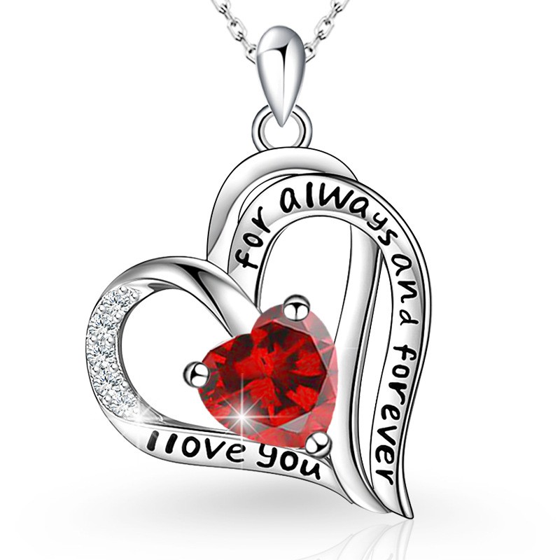 Love Heart Necklaces for Women,925 Sterling Silver Birthstone Forever Necklace