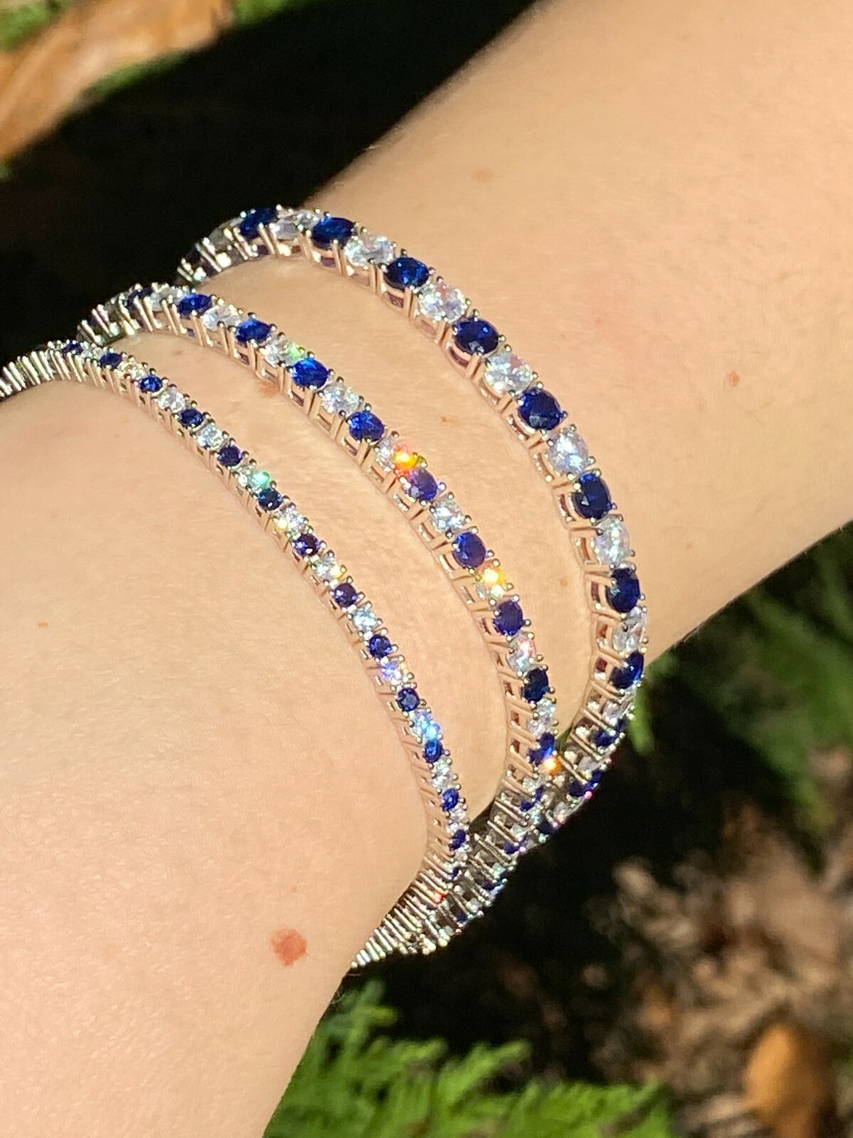 Tennis Bracelet SOLID 925 Sterling Silver Single Row CZ Blue Icy Stone