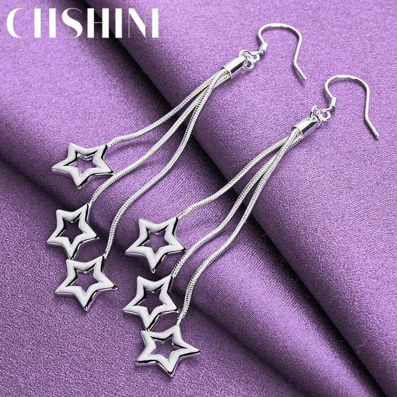 CHSHINE 925 Sterling Silver Three Stars Earrings Charm Jewelry Fashion Eardrop