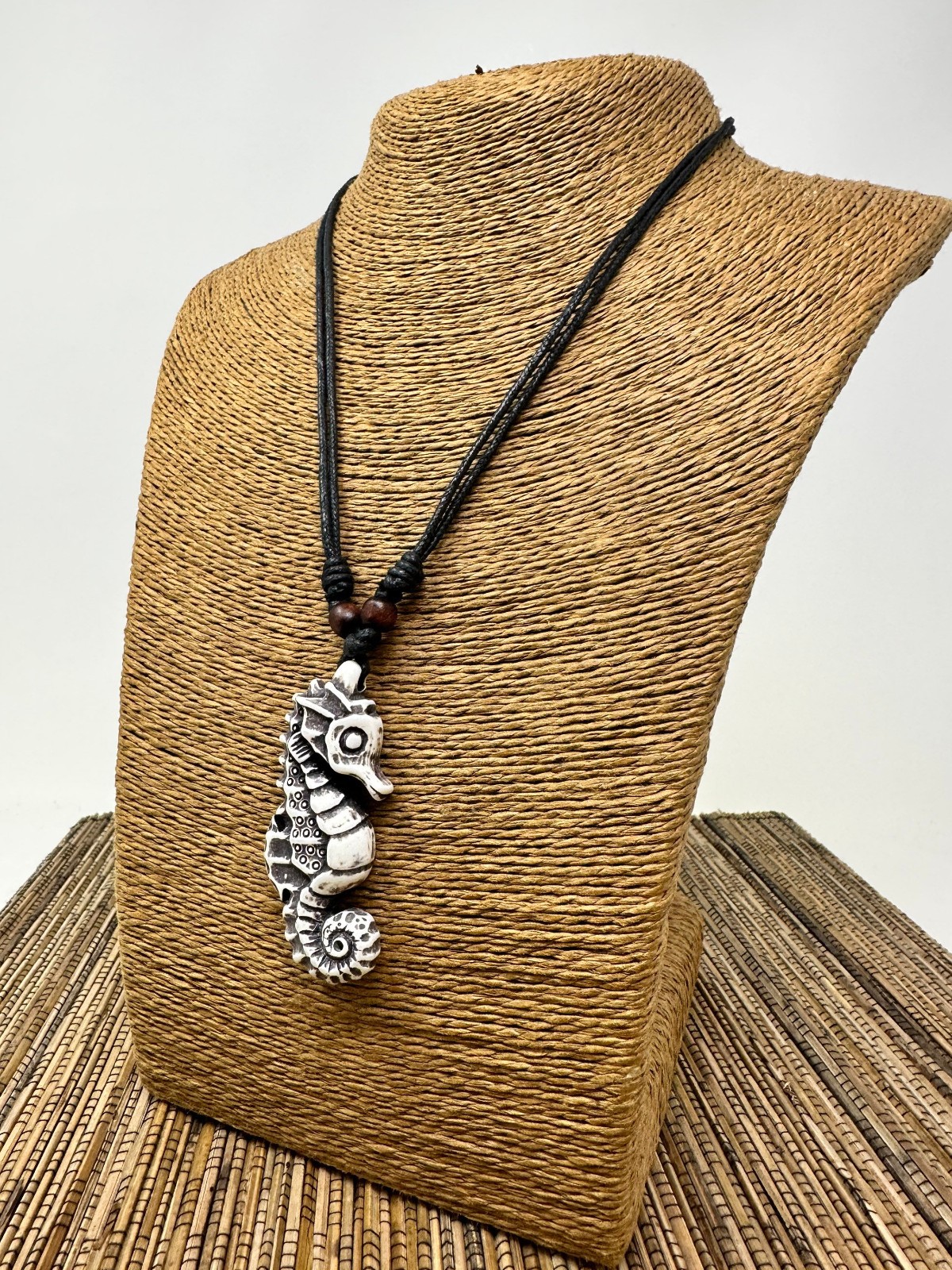White Seahorse Necklace Adjustable 18-36 Unisex Sea Life Pendant Ocean Beach