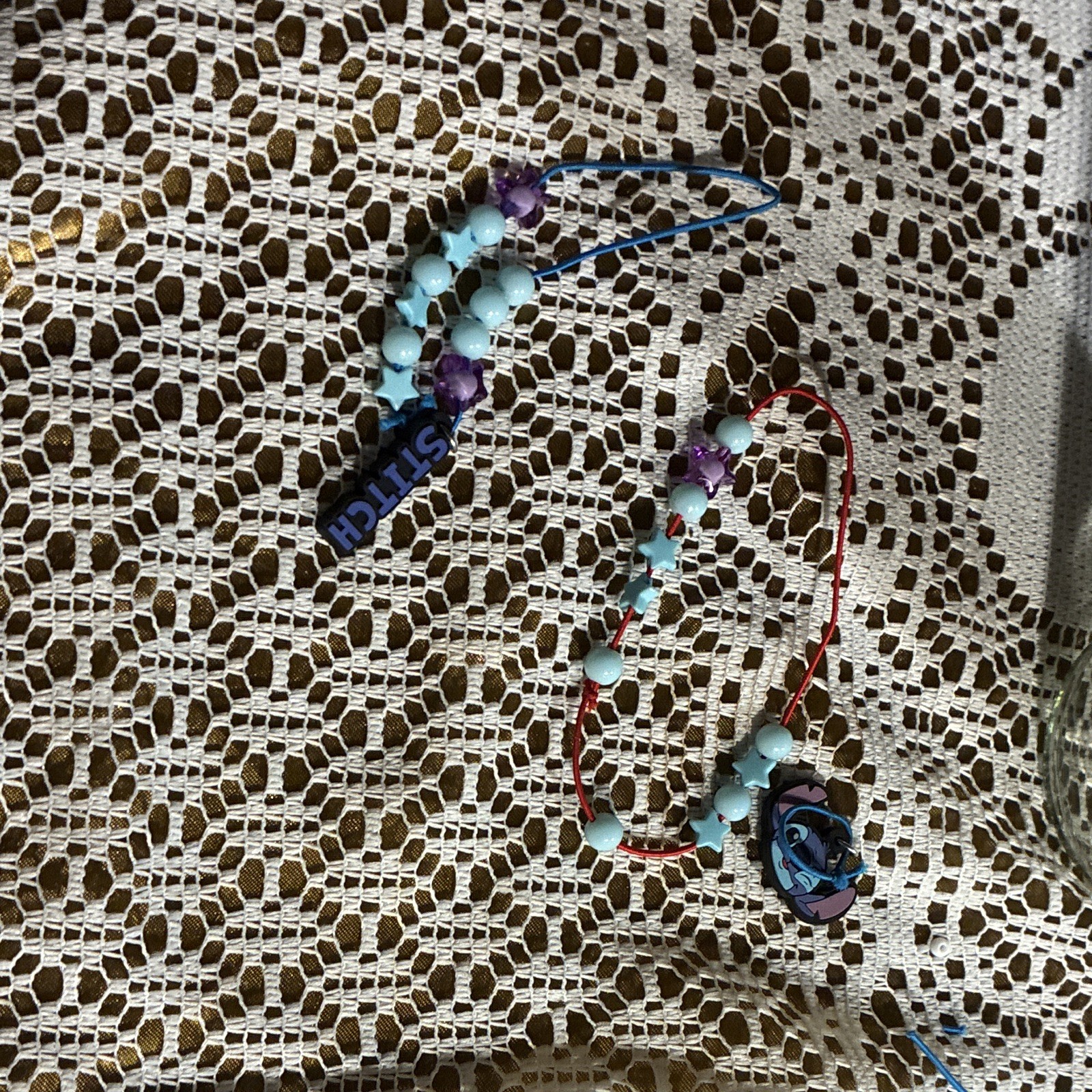 Lot of 2 Blue & Purple Beaded Charm Bracelets Adjustable Dangle Charm