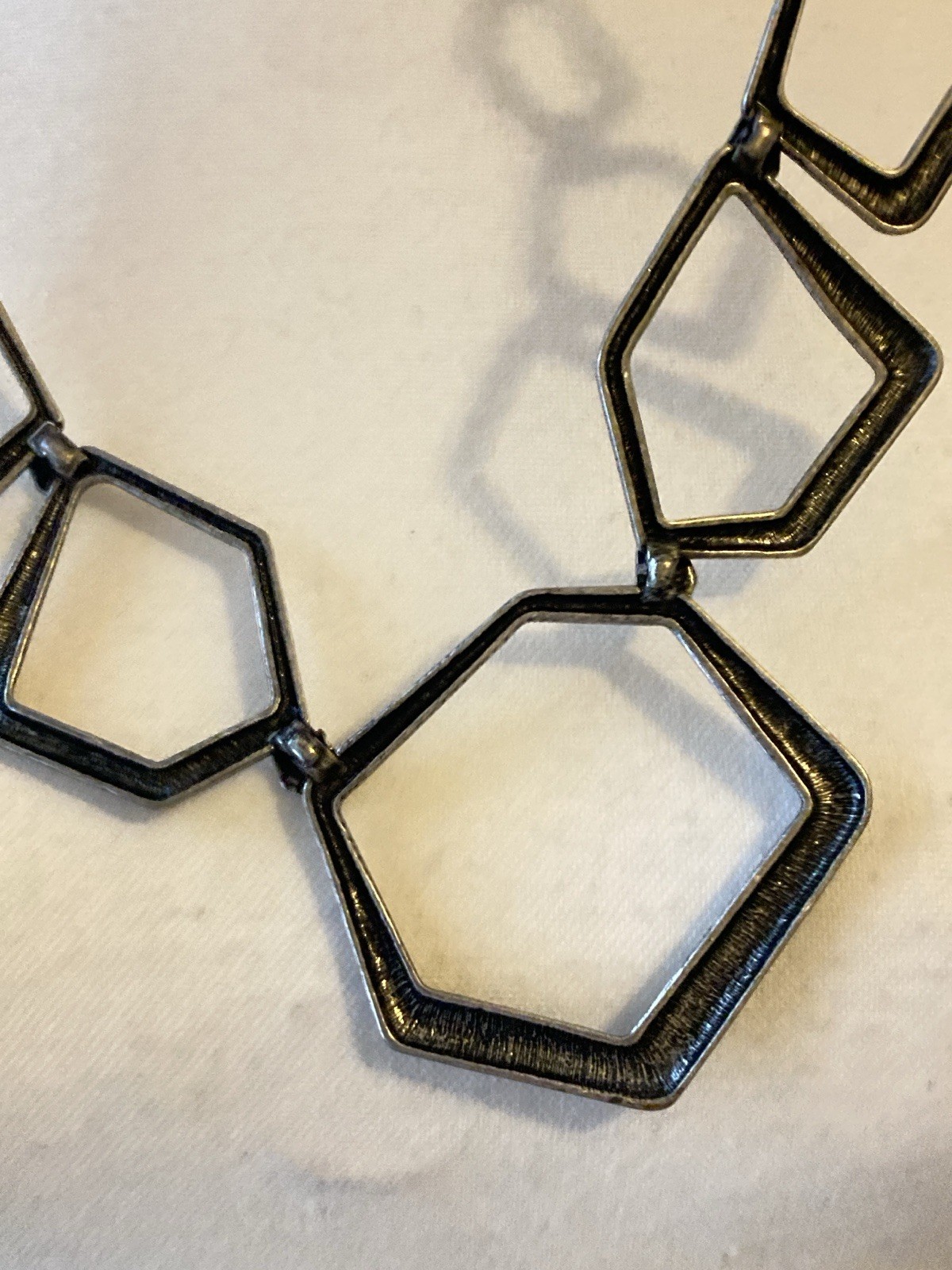 Modernist Statement Necklace Open Pentagon Shape Geometric Abstract Silver Tone