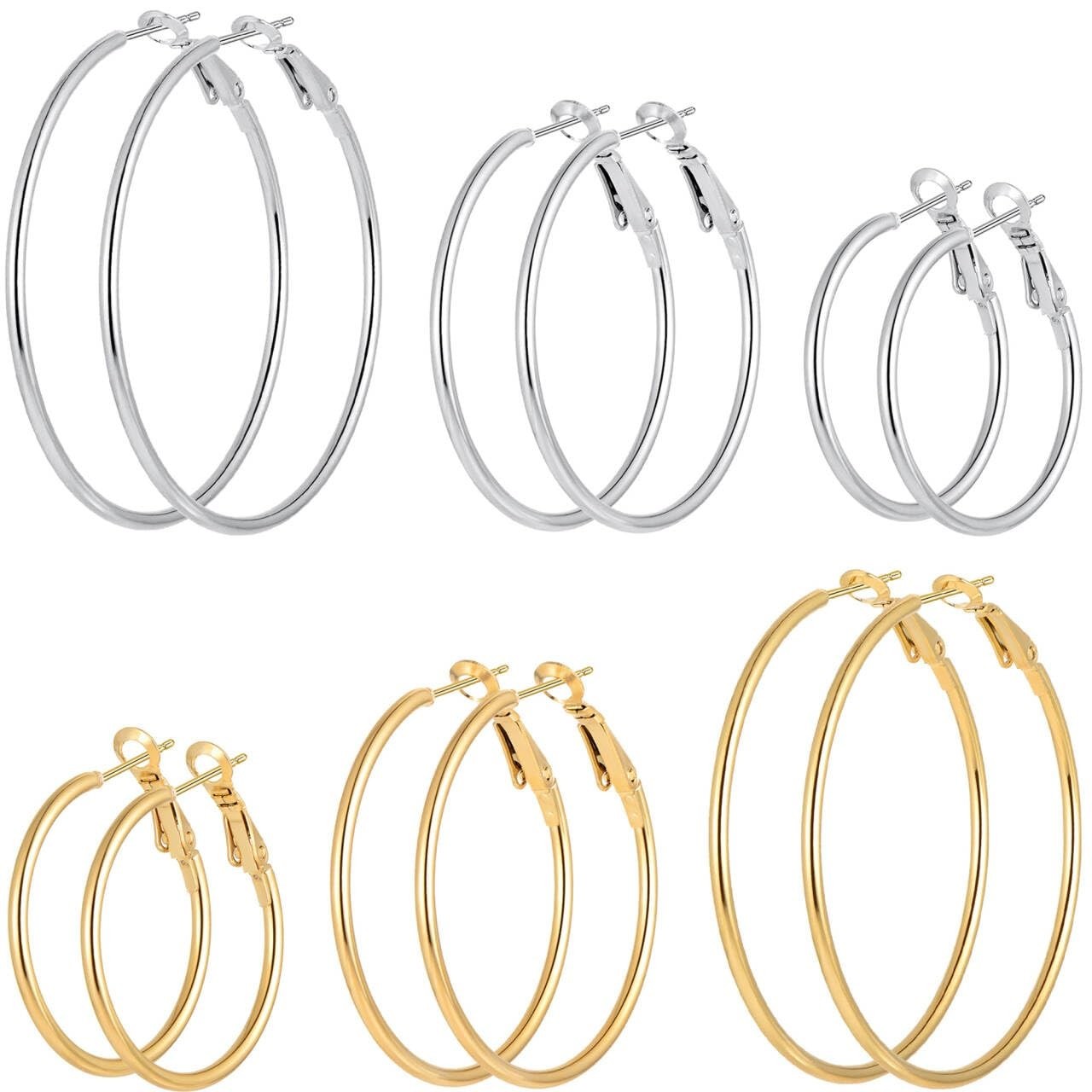6 Pairs Gold & Silver Hoop Earrings Set – Lightweight Stainless Steel Hoops Set
