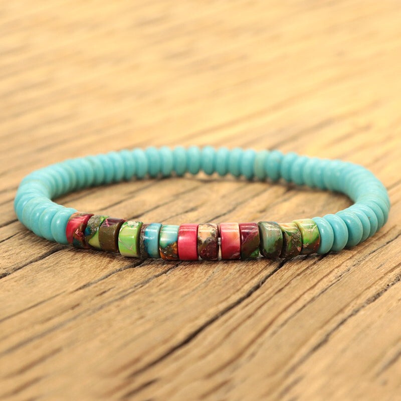 Natural Turquoise Stone Bracelet Imperial Jasper Gemstone Stretch Bracelet