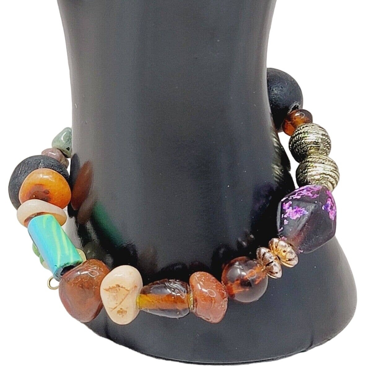 Memory Wire Bracelet Natural Stone Wood Acrylic Glass Beads Multi Color 6″ to 8″