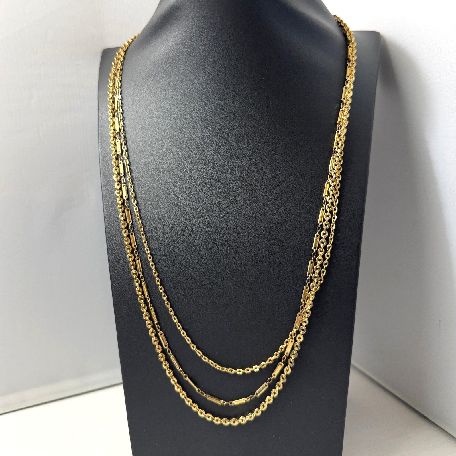 Vintage Layered Chain Necklace Triple Strand Gold Tone Filigree