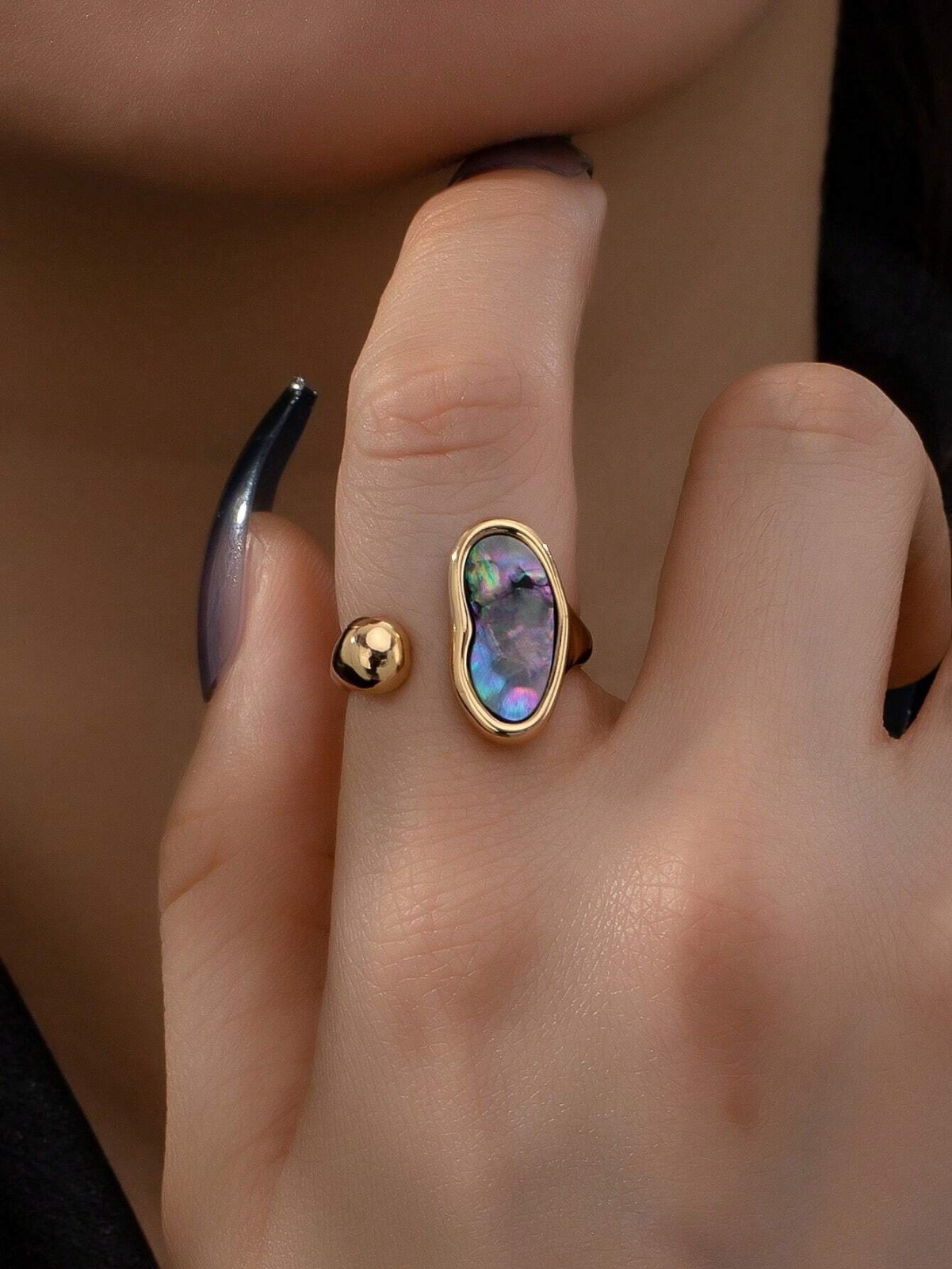 Womens Gold Tone Gemstone Inlaid Adjustable Open Ring Boho Daily Jewelry