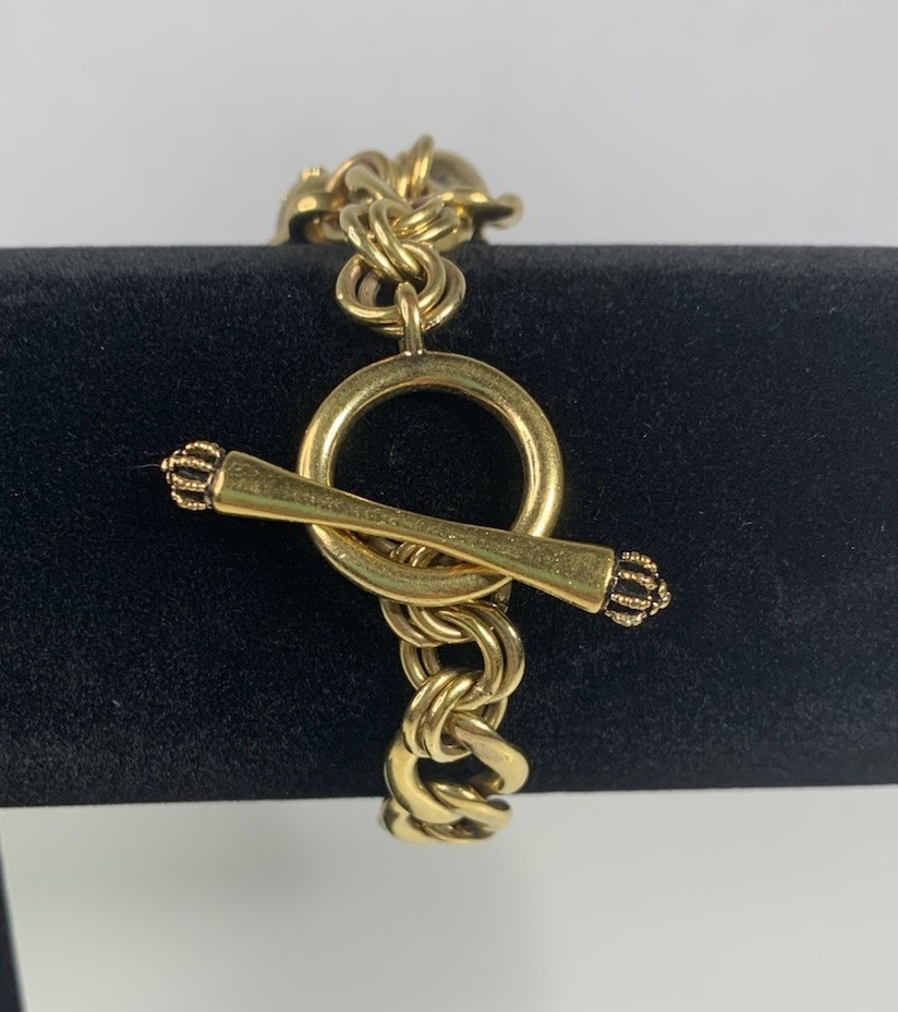 Vintage Juicy Couture Gold Tone Chain Bracelet Heart Charm Toggle Clasp Y2K