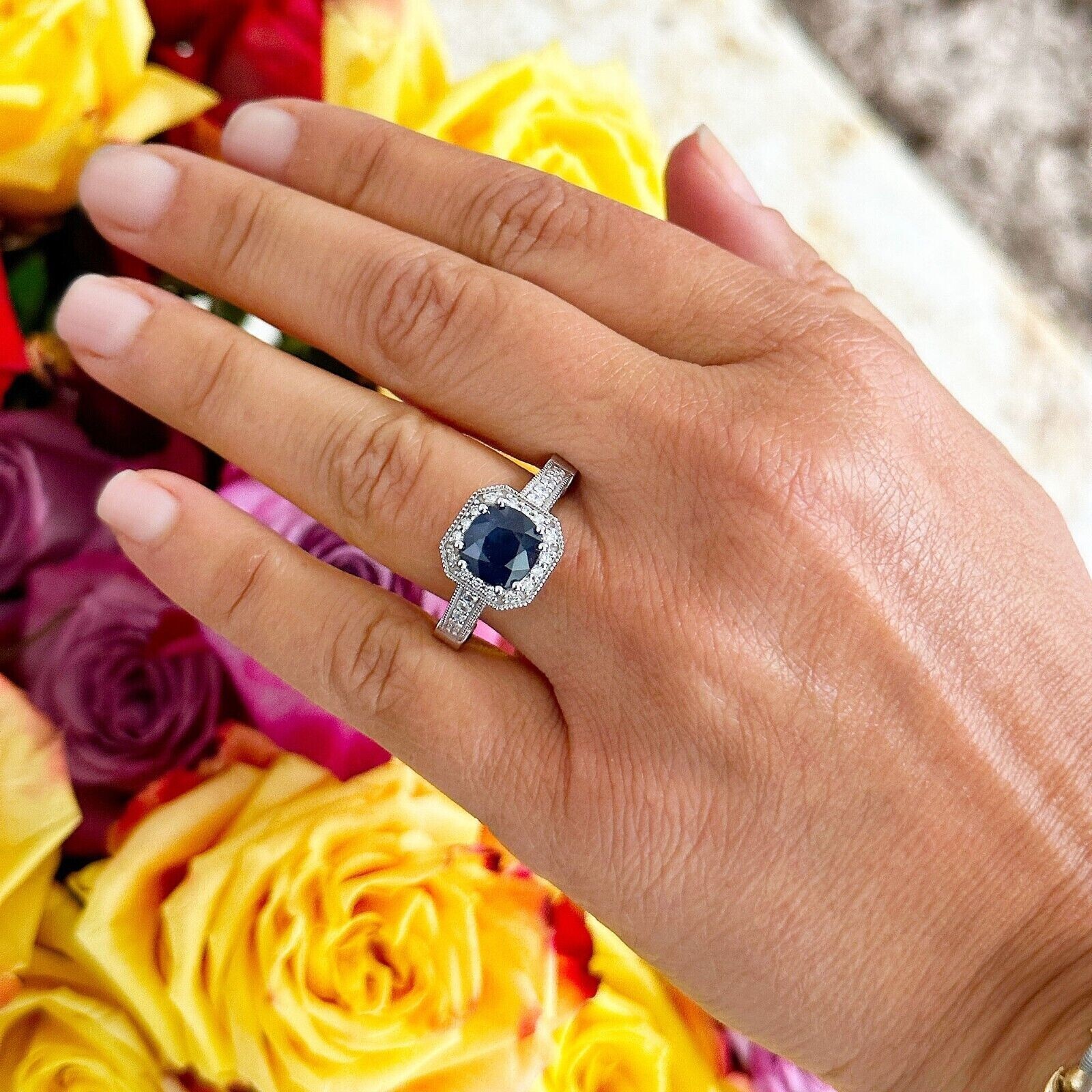 14k White Gold Plated In 2Ct Round Cut Simulated Sapphire Women’s Stunning Ring