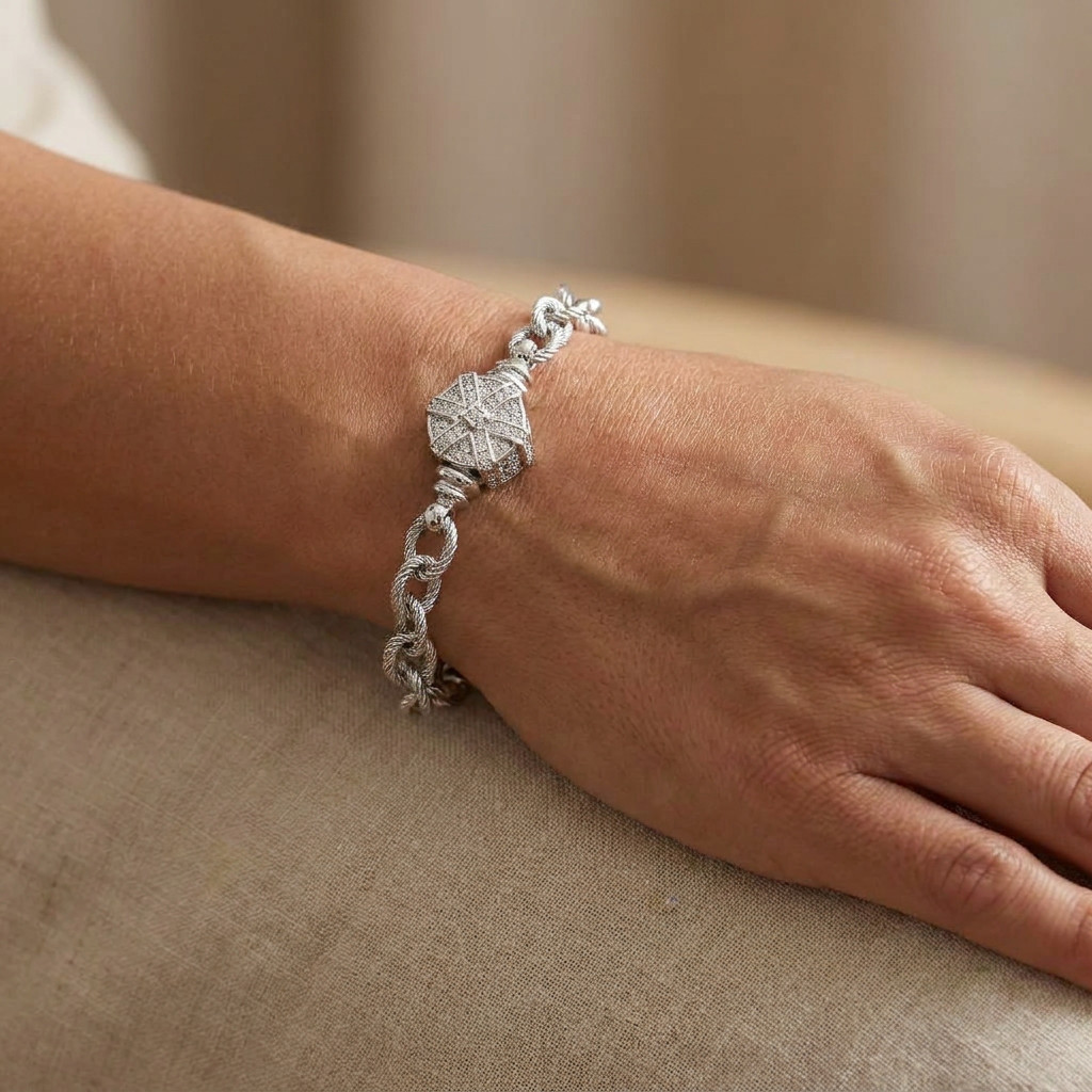 Textured Chain Bracelet for European Charms, Dangles & Lockets