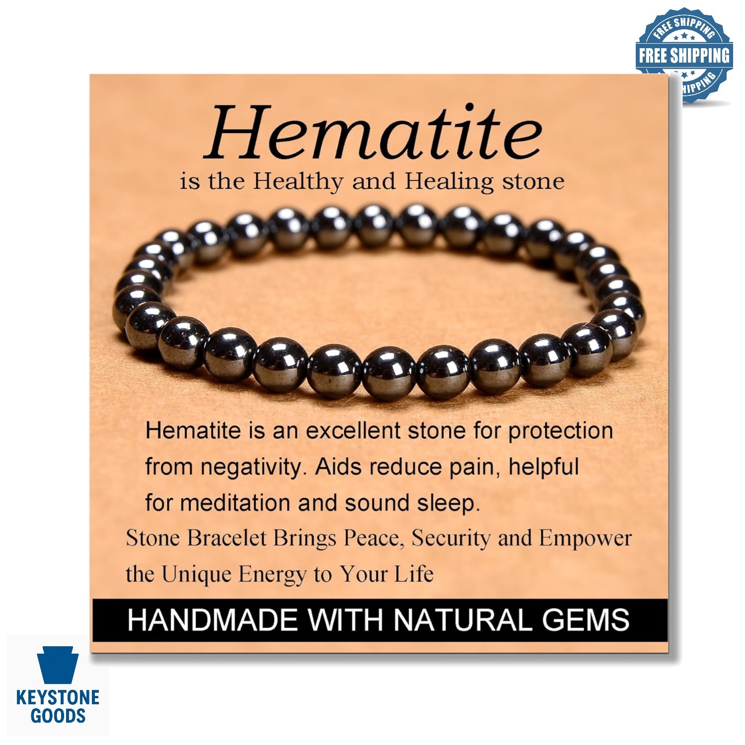 Handmade Hematite Healing Crystal Beaded Elastic Bracelet for Unisex Adults