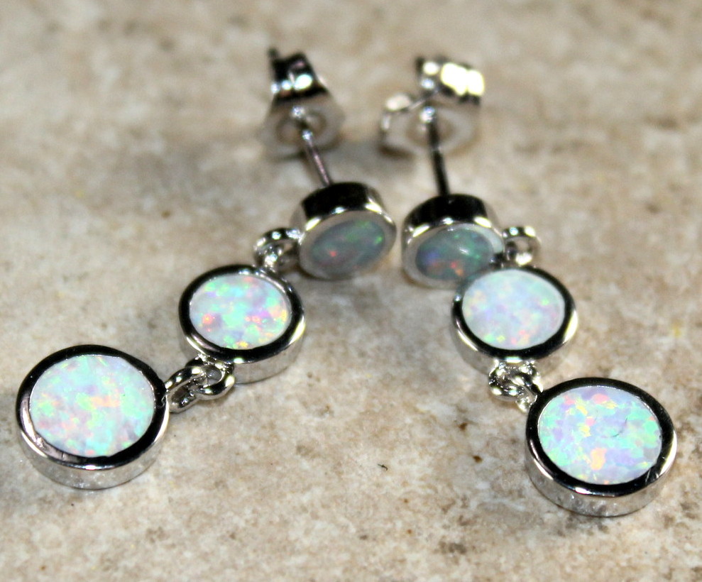 SILVER Elegant White Fire Opal Stud Earrings WE40304