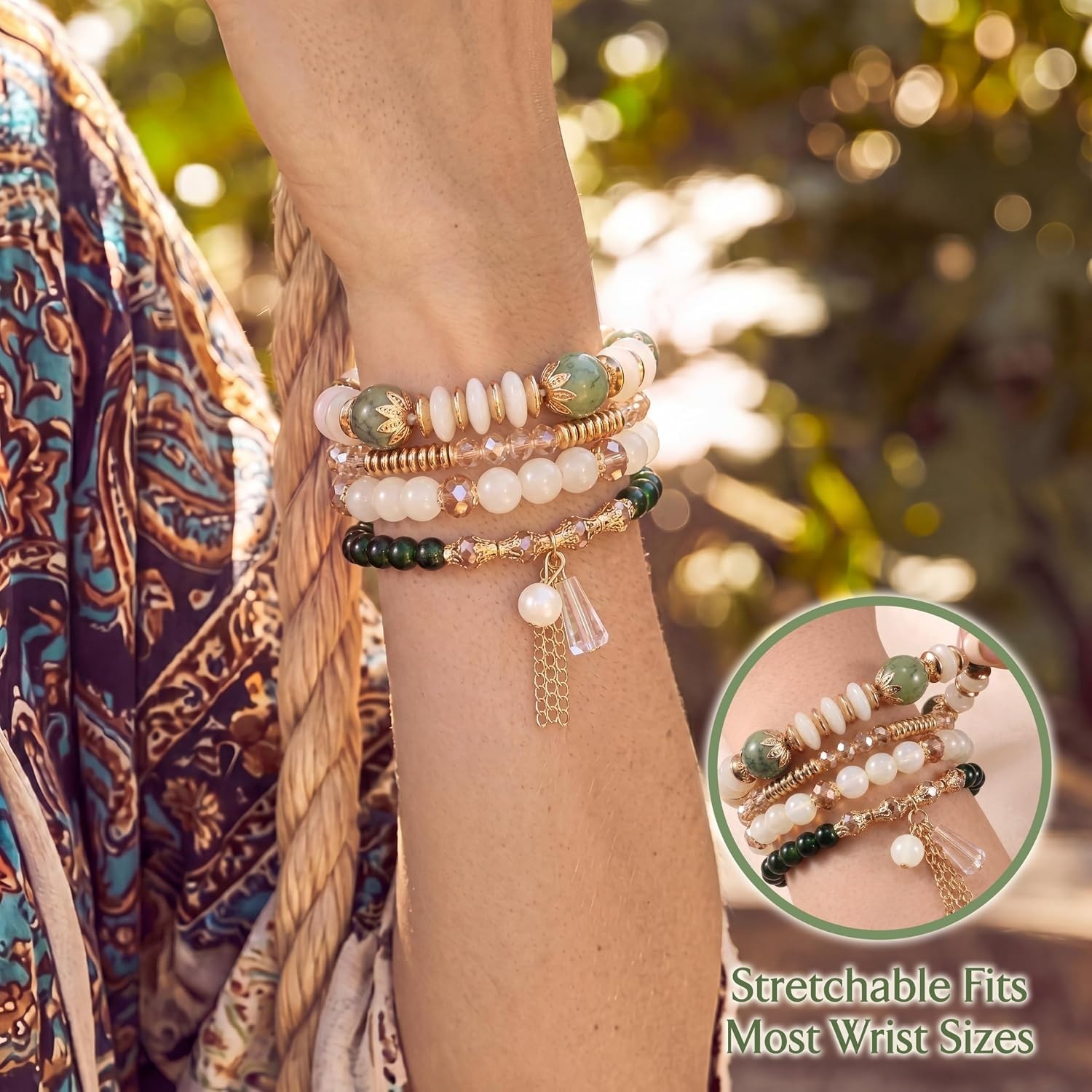 Elegant 4-Pcs Stackable Bracelets for Women – Versatile Natural Stone Jewelry