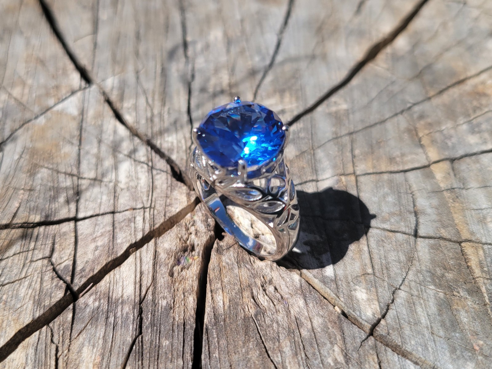 Blue 6 Cts Lab Saphire? CZ? 925 S Silver Ring