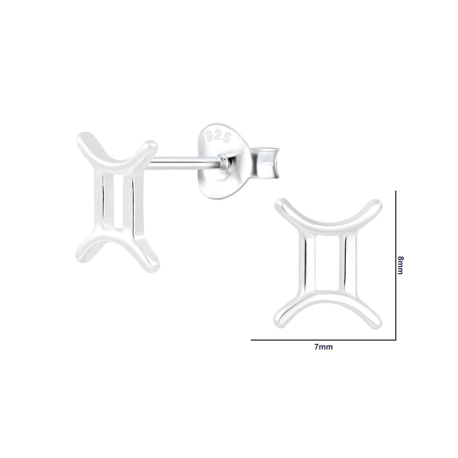 Silver Gemini Sign Studs – 925 Sterling Silver Horoscope Post Earrings – Zodiac