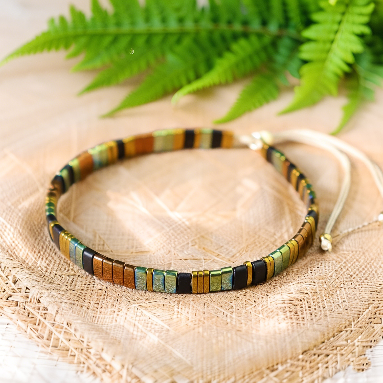 Simple Bohemian Tila Flat Woven Stripe Beads American Beaded Minimalist Bracelet
