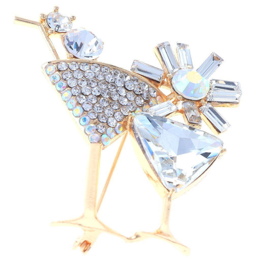 Gold Tone Metal Crystal Martini Glass Brooch P1383-GAB