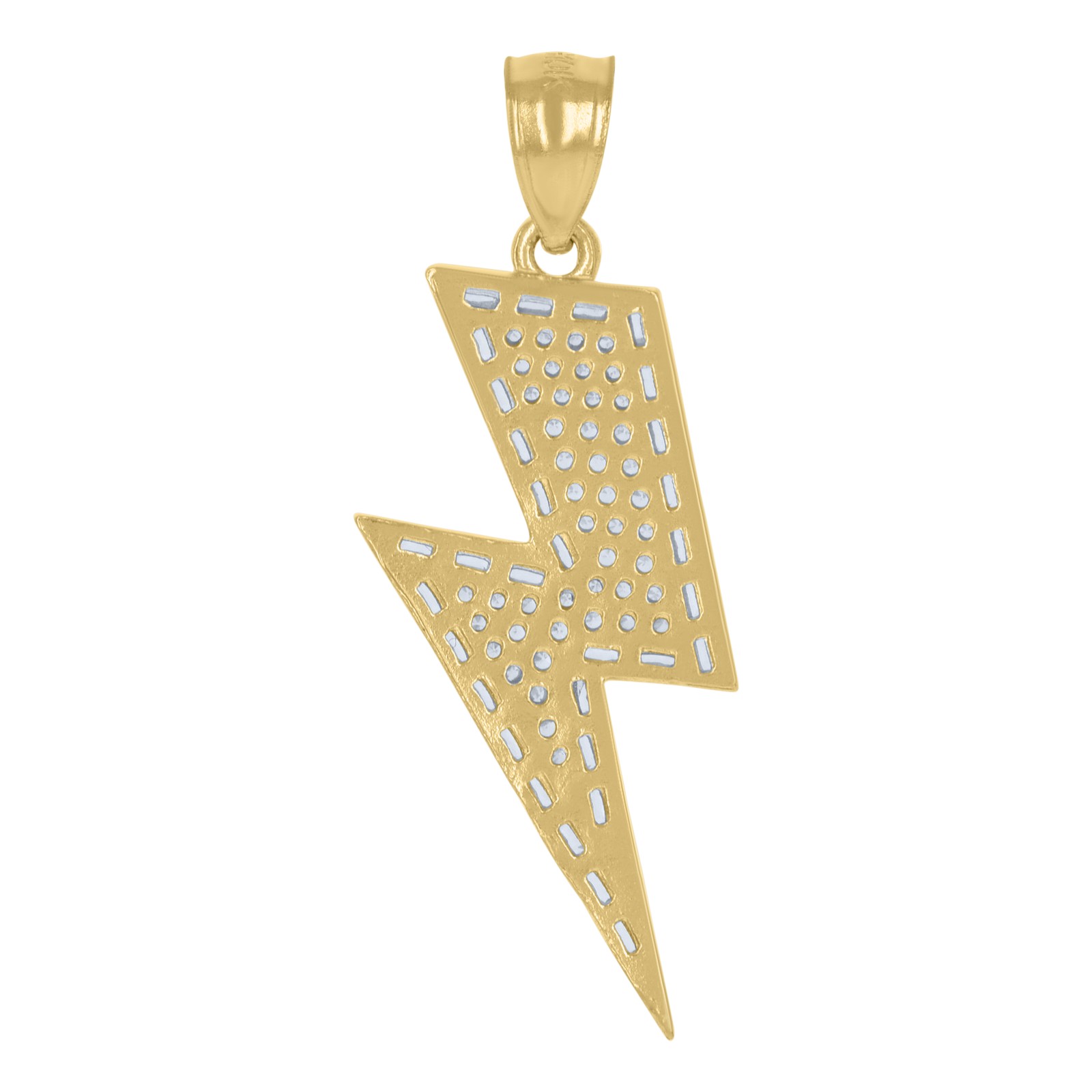 10K Yellow Gold Baguette CZ Unisex 1.30″ Iced Out Charm Lightning Bolt Pendant