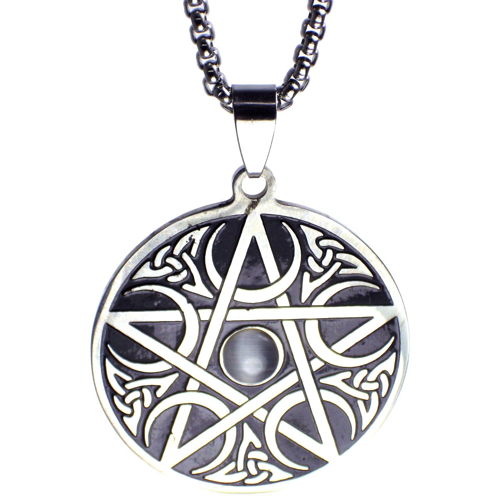 Moon Pentacle Pendant Stainless Steel Crescent Star Protection Necklace
