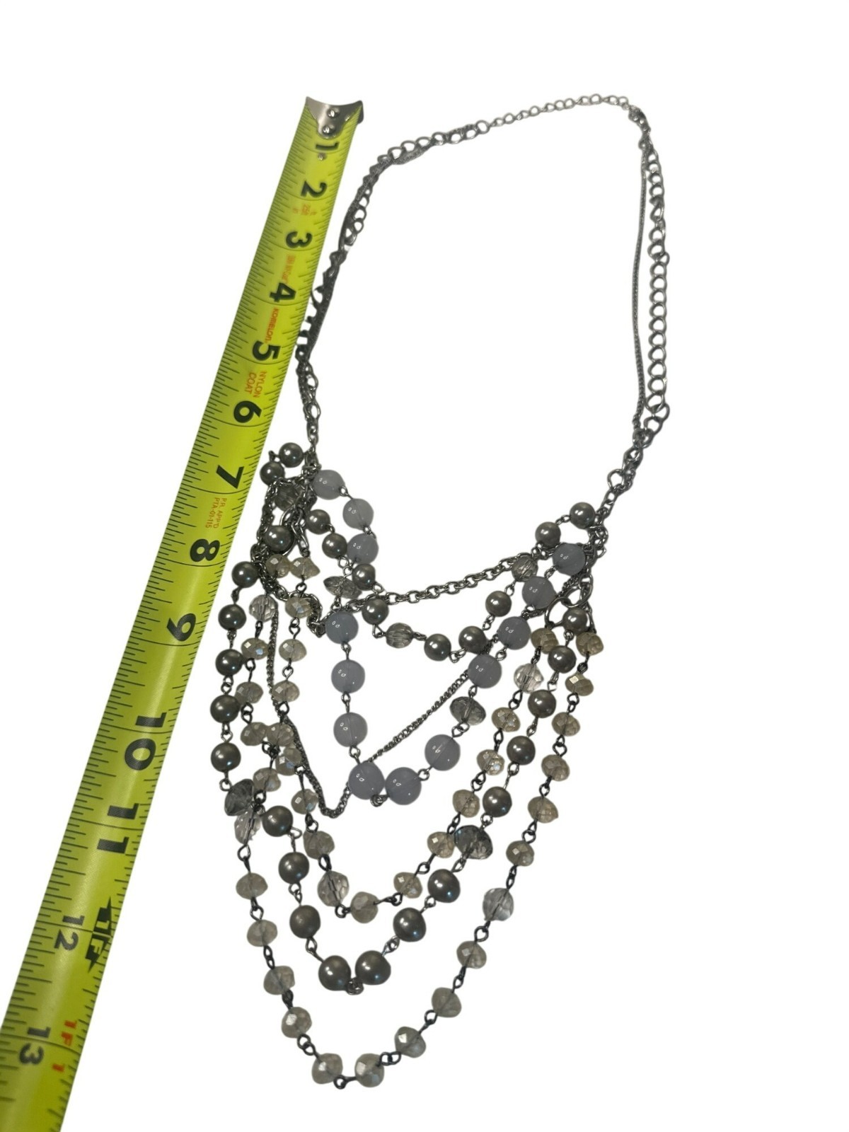 Layered Beaded Chain Necklace Gray & Clear Beads Statement Jewelry Career