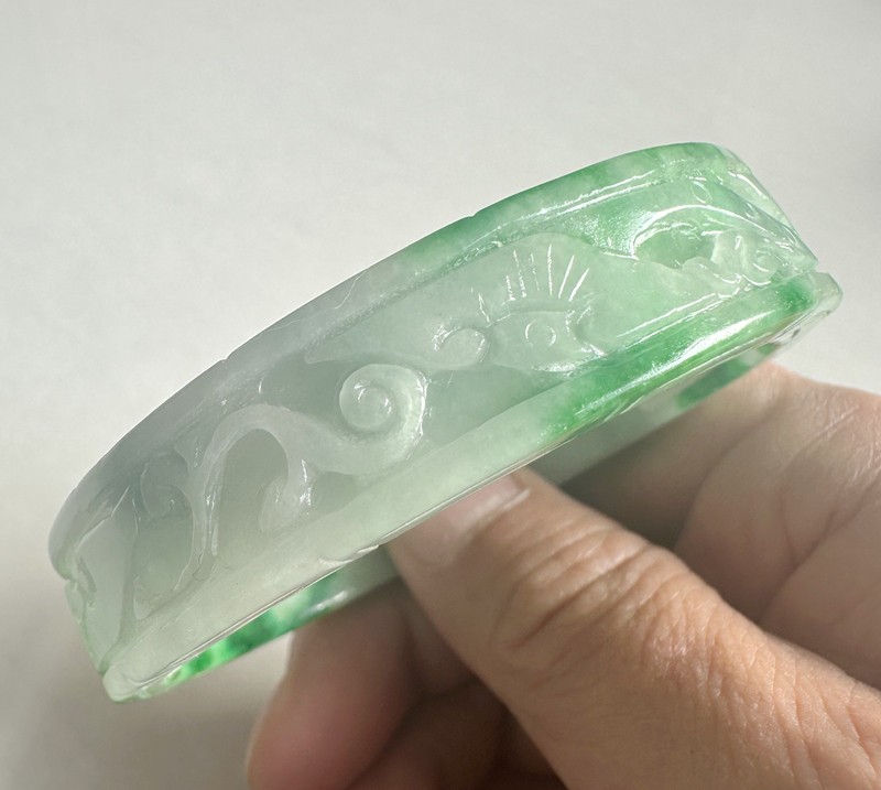 Natural Grade AAA Ice Green Yellow Burma Jade jadeite bracelet bangle 61MM