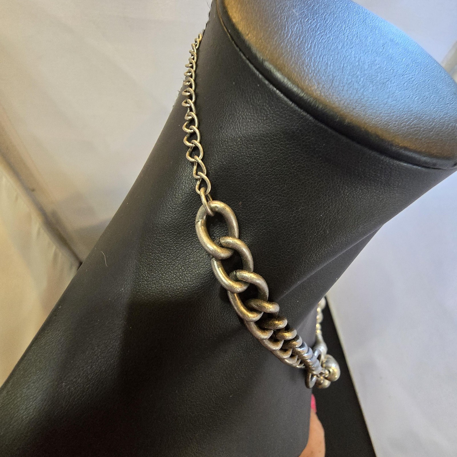Necklace Silver Layered Beaded Statement Chain Toggle Closure Chunky Womens