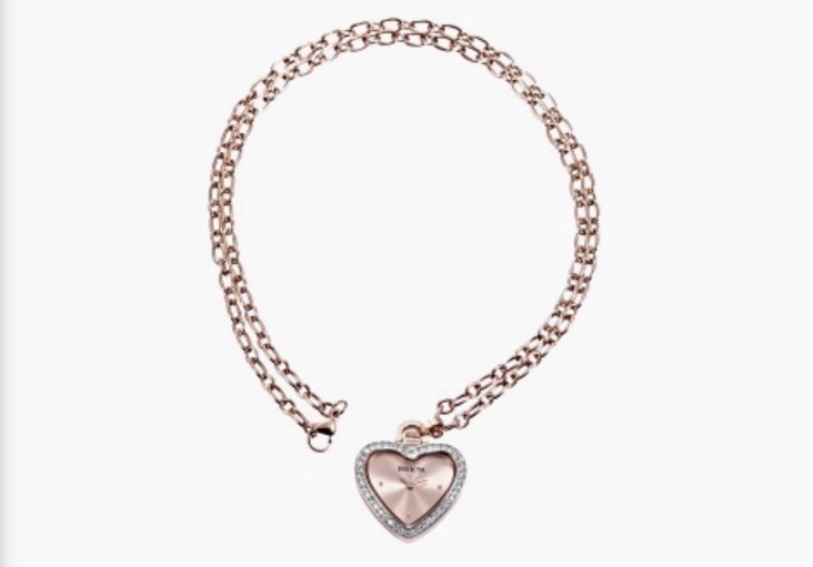 Invicta Mini Angel Rose Gold Crystal Heart Pendant Necklace Watch w/ Gift Bag