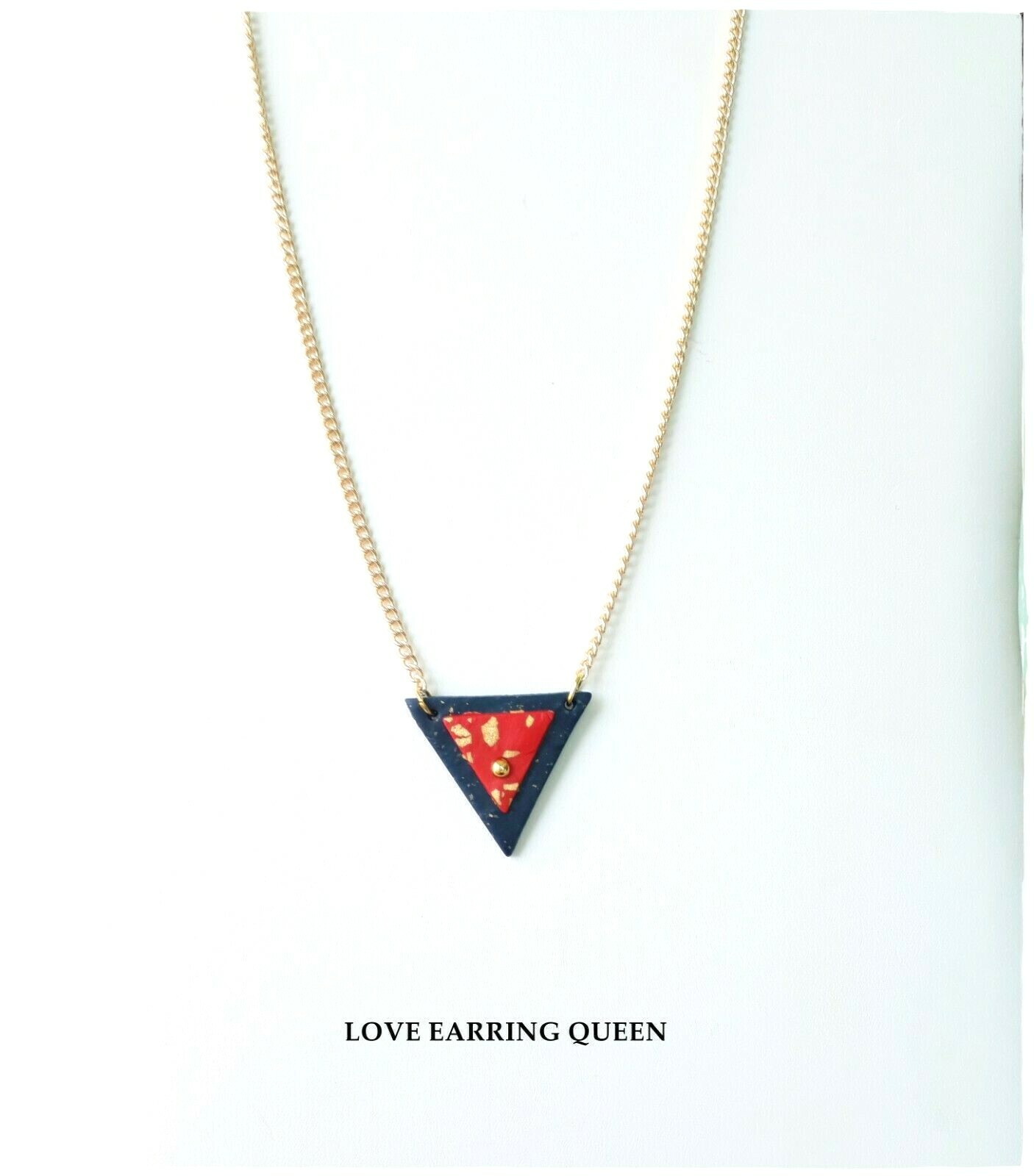 USA Navy Blue, Gold, Red Triangle Pendant Gold Plated Chain Necklace 20 in
