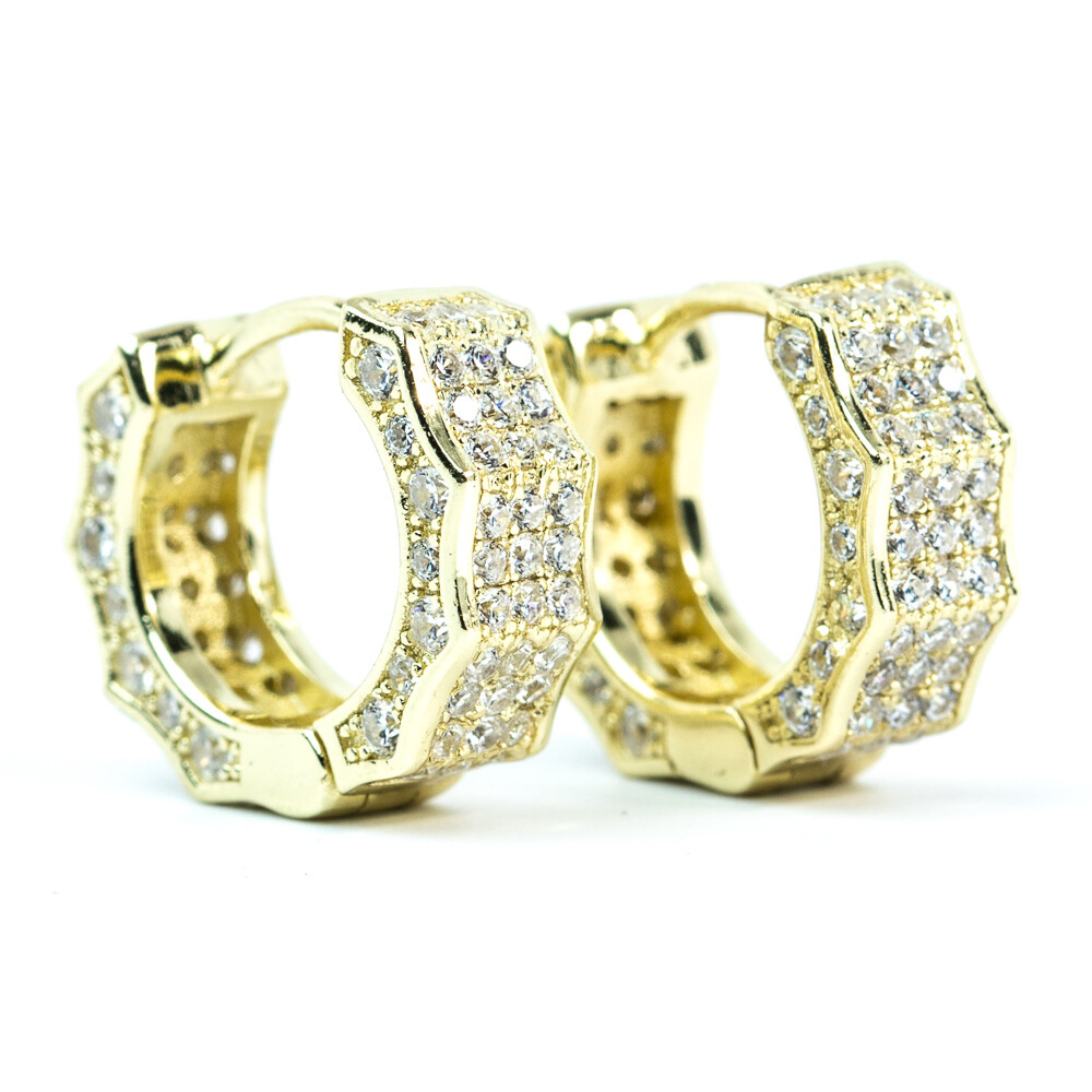 14k Gold Plated Fully Iced 925 Sterling Silver CZ Huggie Hoop Earrings For Men