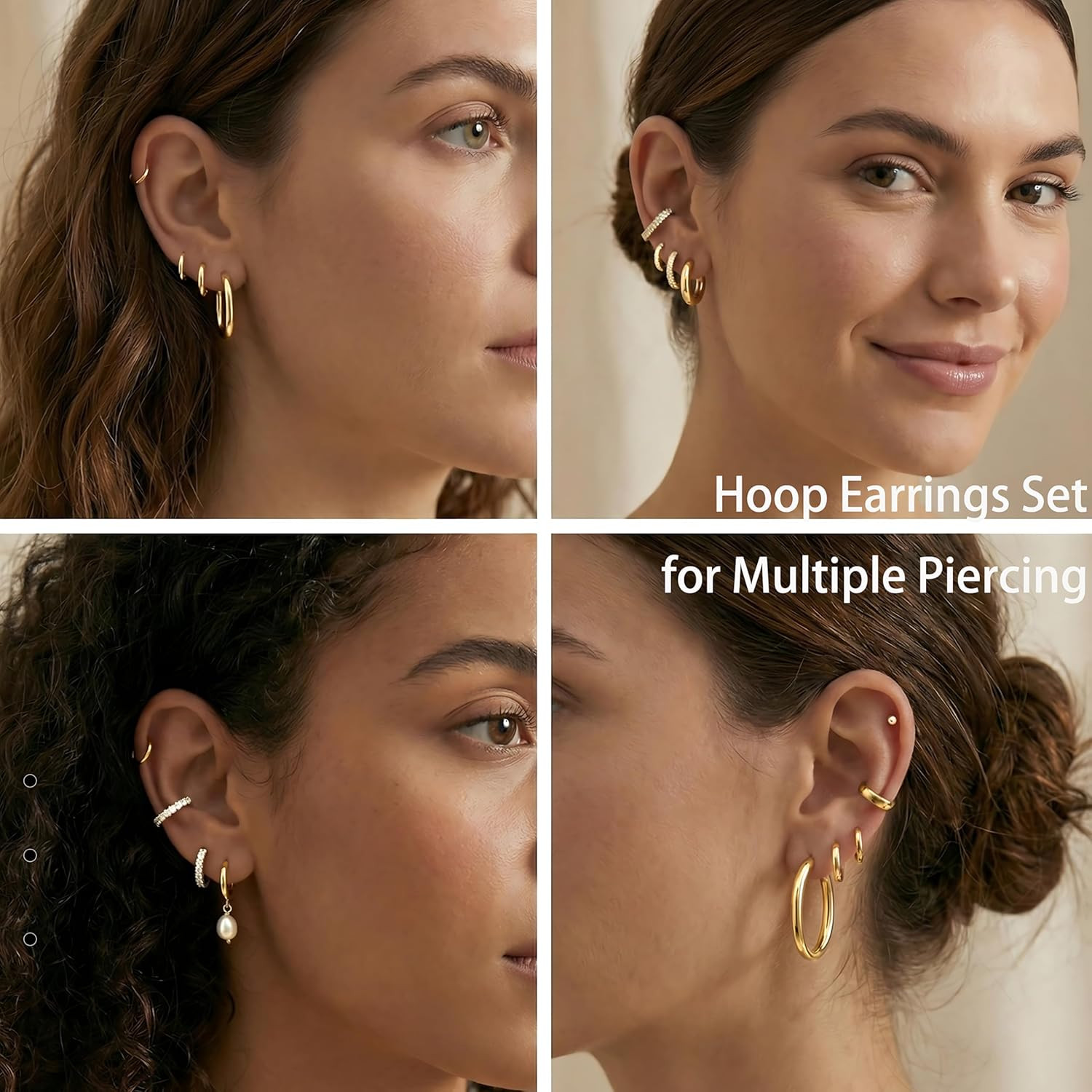 Small Gold Huggie Hoop Earrings Set for Women Men Hypoallergenic 14K Plated Stac