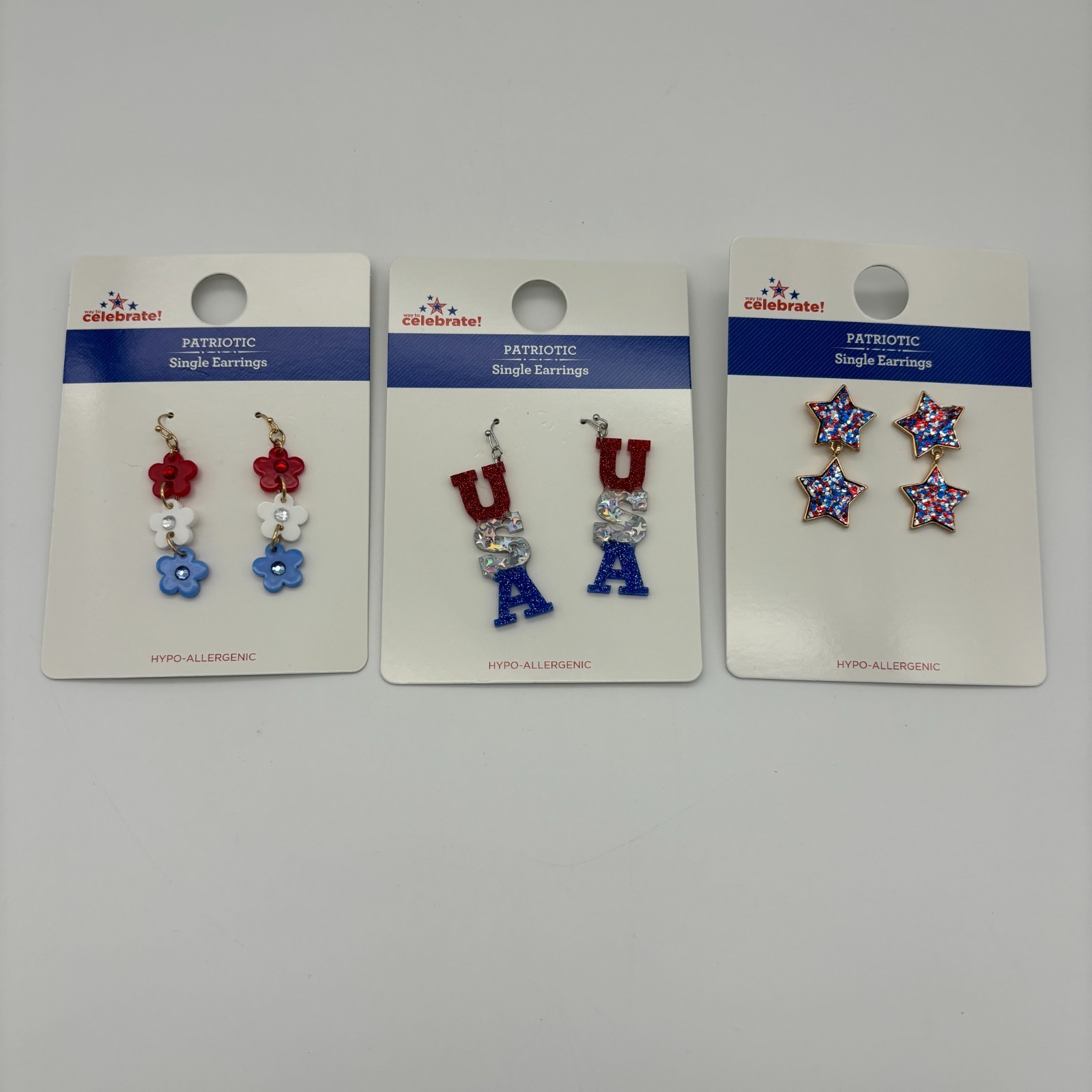 Way to Celebrate Red White Blue American Patriotic USA 4th of July Earrings NEW